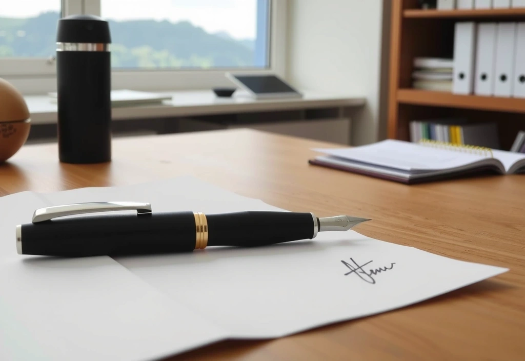 Unterzeichnete Vereinbarung auf einem Schreibtisch